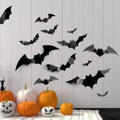 12 Pieces Of Halloween Decoration 3d Black Pvc Bat Room Wall Decoration Halloween Party Decoration Props Stickers