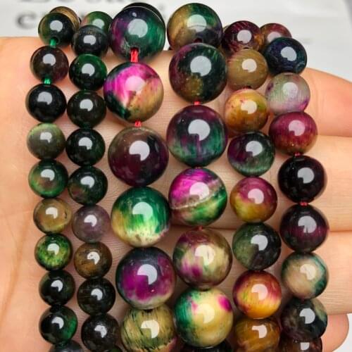 2021 Fuchsia Multicolor Tiger Eye Natural Stone Beads Loose Round Spacer Beads for Jewelry Making Diy Bracelet Accessories 15"