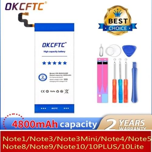 OKCFTC Battery For Samsung Galaxy Note 1 3 4 8 Note8 N9500 Note4 N9100 N910X Note3 N9000 Note10 10+ lite Original Phone Bateria