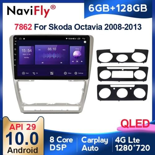 6GB+128GB QLED 1280*720 Android 10 For Skoda Octavia A5 2009-2013 Navigation GPS Car Multimedia Radio Player Octa Core Carplay