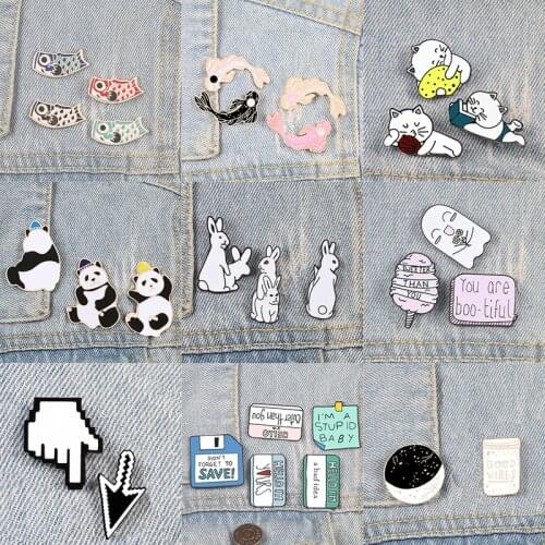 2-5pcs Pins Koi Evil Rabbit Lapel Brooches Cute Panda Lazy Cat Animals Enamel Pin Custom Moon Sticky Notes Badges Jewelry Gifts