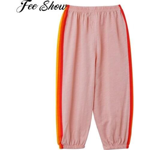 Kids Boys Girls Stylish Clothing Sports Pants Casual Elastic Waistband Bottom Solid Color Cute Cartoon Printed Pants Streetwear