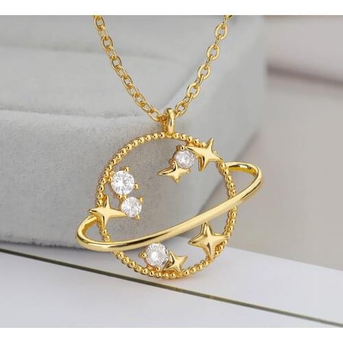 Zircon Star Earth Planet Necklaces For Women Men Gold Silver Color Stainless Steel Chain Male Female Pendant Necklace Jewelry