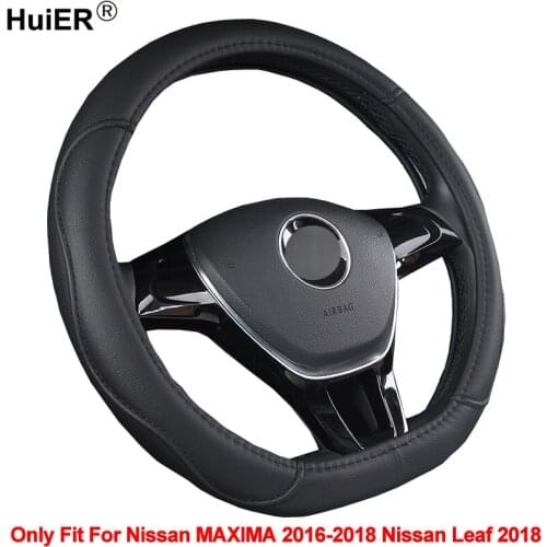 HuiER D Shape Car Steering Wheel Cover PU Leather For Nissan MAXIMA 2016 2017 2018 Nissan Leaf 2018 Automobile Car Styling