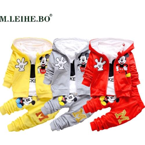 Childrens Clothing Suit Spring and Autumn Boy Suit Cotton Hooded Sweatshirt Coat Shirt Pants 3-piece Minnie Girl Clothes Suit