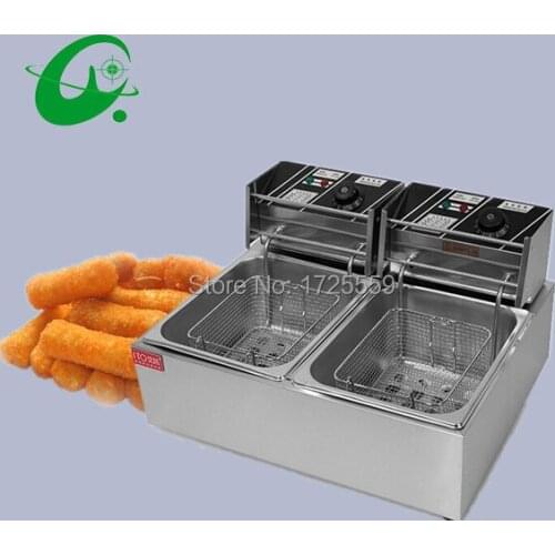 Double Tank Electric Fryer, 12L Commercial Deep Fryer With Temperature Control, Manual Control or Machanic Timer