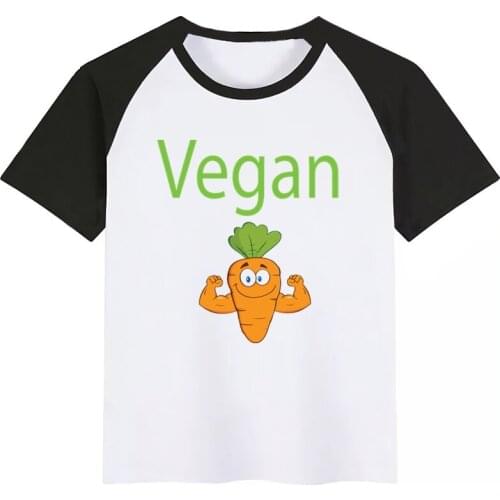 Vegan Carrot Cartoon Fashion Funny Print T-shirt Kids Summer O-Neck Tops Boys & Girls Tshirt