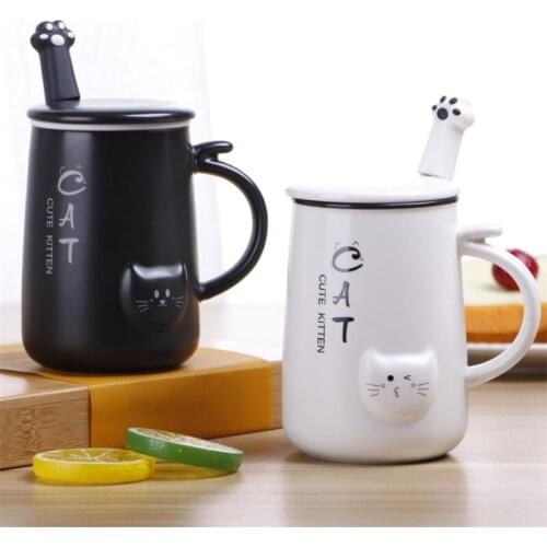 Ceramic Minimalist Cute Cat Coffee Mug With Lid and Spoon Creative Porcelain Milk Breakfast Cup Home Office Teacups Drinkware