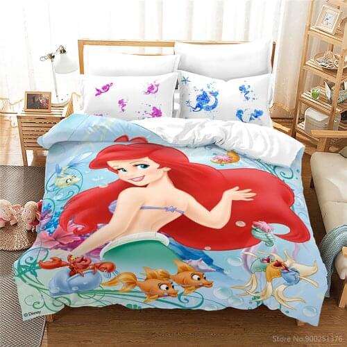 Beautiful Ariel Princess Bedding Set Queen King Size Disney Cartoon 3D Print Duvet Cover Set Home Textile for Kids Girls Gifts