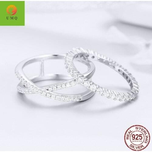 Silver 925 Cross Ring Set Female White Zircon Intertwined Round 2 Pcs Rings Real S925 Sets Jewelry Women Engagement Dress Up