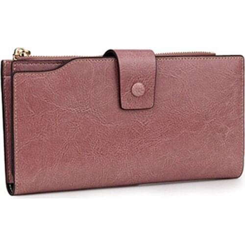 Hot Sale Upgraded RFID Anti Theft Brush Wallet Oil Wax Leather Large Capacity Hand Grip Purses And Handbags Luxury Designer Bags