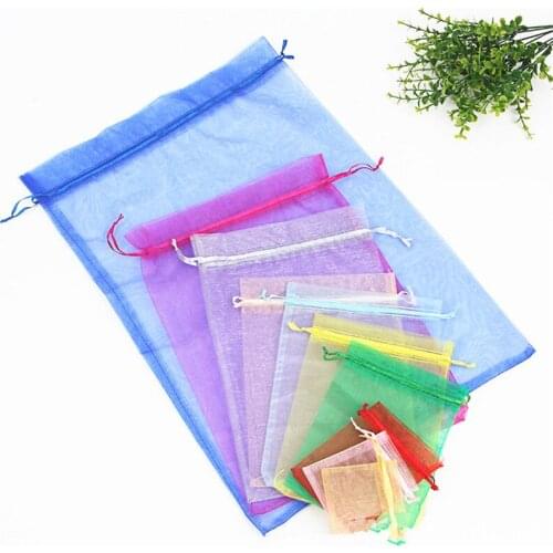10pcs Large Organza Bags 9x12 10x15 13x18 15x20 20x30 Drawable Wedding Party Decoration Gift Bags Pouches Jewelry Packaging Bags