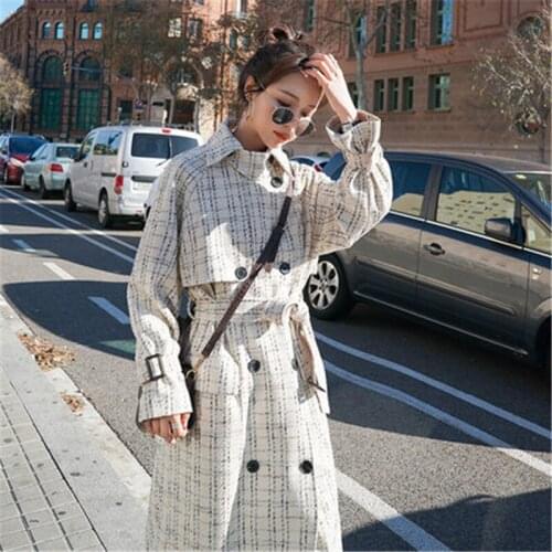 Fashion Windbreaker Womens Long section 2020 Spring Autumn New Loose Plaid British temperament Trench Coat b299