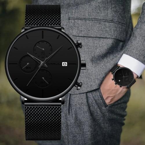 Luxury Brand CRRJU Men Watch 2020 New Minimalist Classic Multi-function Chronograph Waterproof Mesh Wristwatch with Date Display