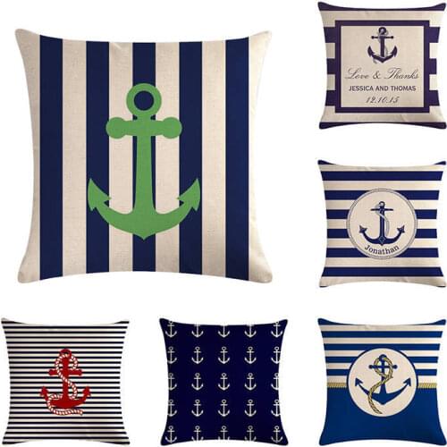 RUBYLOVE Sea Blue Compass Printed Cushion Cover Anchor Pattern Marine Ship Throw Pillow Case Decorative Pillowcase Home Decor