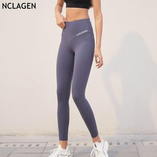 NCLAGEN Yoga Pants Women High Waist Sports Leggings Fitness Printed Letter Gym Tight Running Elastic Slim Workout Running Capris