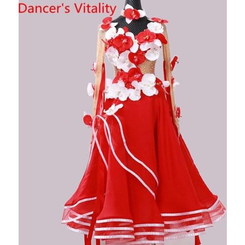 New Modern Dance Performance Competition Costume Glitter Diamond Floral Dress Ballroom Waltz Jazz National Standard Dancing Suit