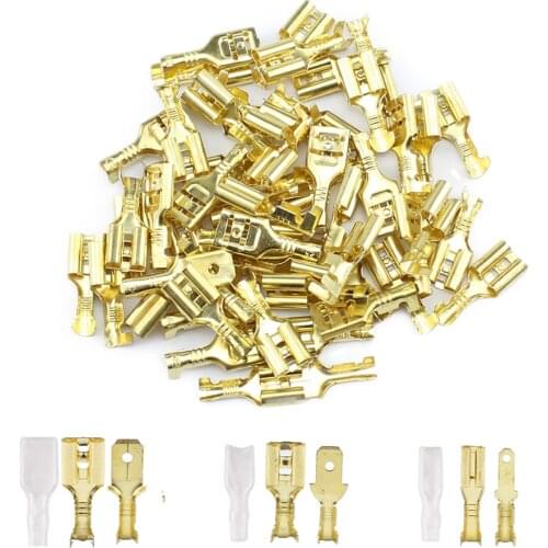 100Pcs/Lot 2.8/4.8/6.3mm Female and Male Crimp Terminal Connector Gold Brass/Silver Car Speaker Electric Wire Connectors Set
