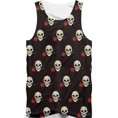 UJWI Rose Skull Printed Hawaiian Beach Vest For Men Summer Short Sleeve 5XL Aloha Undershirt Mens Holiday Vacation Tank Tops