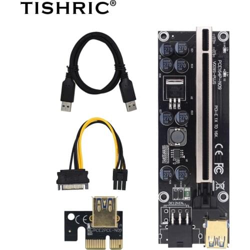 6Pcs TISHRIC VER009s Plus PCIE PCI Riser Card Ver 009S Sata 15 Pin to 6 Pin Express 1X 4X 8X 16X Extender Adapter Mining Miner