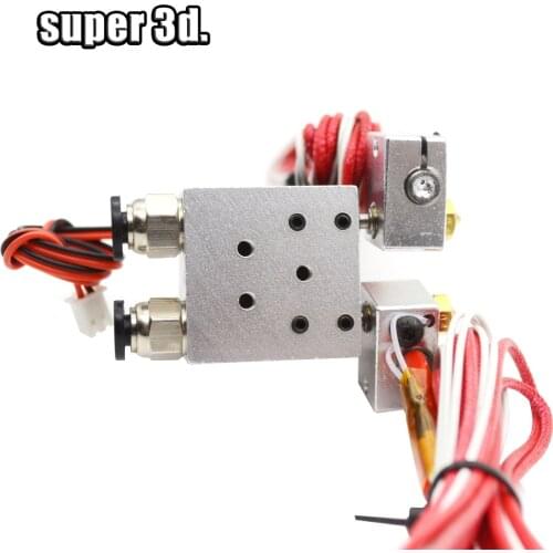 V6 metal 12V/24V Dual Extruder J-head Hotend Kit 2 IN 2 OUT Double head Remote Bowden HotEnd with Cooling fan 1.75/0.4MM nozzle