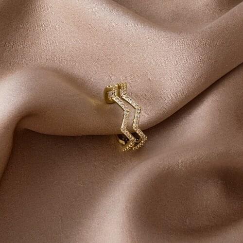 Vintage Gold Color Wave Design Double Layer Crystal Finger Rings for Women Adjustable Fashion Chic Party Jewelery Gifts MS105