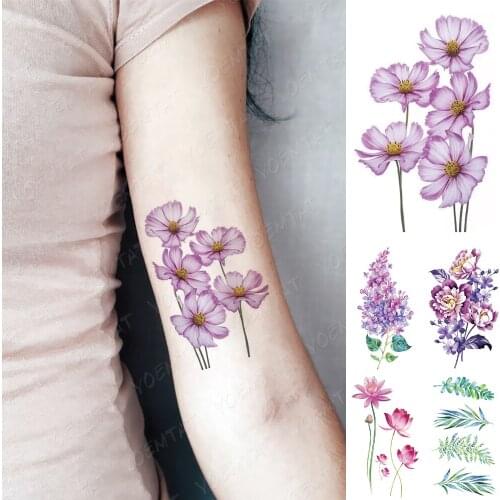 Waterproof Temporary Tattoo Sticker Watercolor Pink Daisy Flash Tatoo Leaves Plant Flowers Fake Tatto For Body Art Women Men