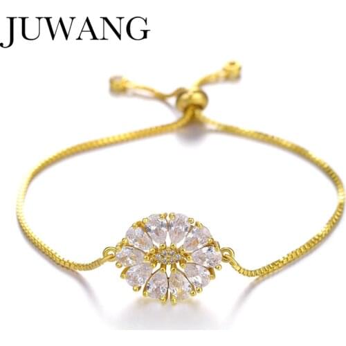 Cubic Zirconia Crystal Bracelets/Bangle for woman flower inlaid Zirconia bracelet retractable adjustable fashion jewelry puls