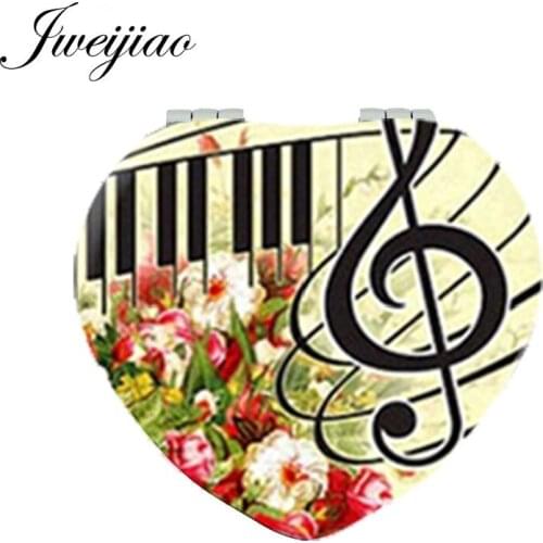 Youhaken Piano Keyboard Musical Note Flowers Heart Pocket Mirror PU Leather Compact Folding 1x/2x Makeup Mirror for Music Lovers