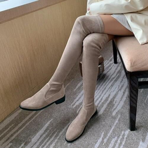 Suede leather Long boots woman Over The Knee High Boots Women low Heels Party Shoes Woman Tight High Warm Winter Snow Boots