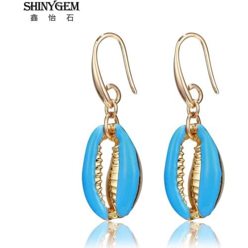 ShinyGem 2020 Bohemian Statement Shell Drop Earrings Gold Seashell Drop Dangle Earrings For Women