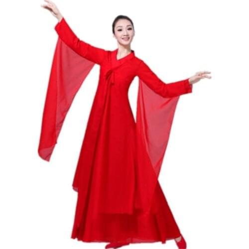 Womens Cross Collar Classical Dance Elegant and Elegant Chinese Dance Set Costume Hanfu Cool Monochrome Smooth Dance Costume