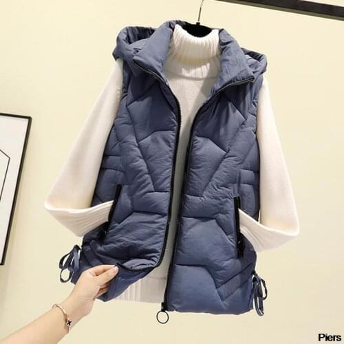 2020 Women Haze blue Sleeveless Vest Winter Warm Plus Size 4XL Down Cotton Padded Female Veats Collar Sleeveless Waistcoat