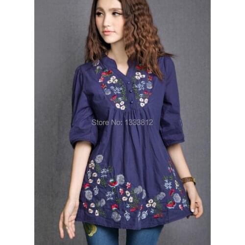 Vintage Mexican Ethnic Flower EMBROIDERY Women Dress BOHO Hippie Mini Dresses women Clothing Casual Dress Blouse Tops Vestidos