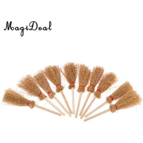 1/12 Doll House Decoration Accessories Mini Bamboo Broom Model Dollhouse Miniature Cleaning Tools Kit Pretend Play Toy 10 Pieces