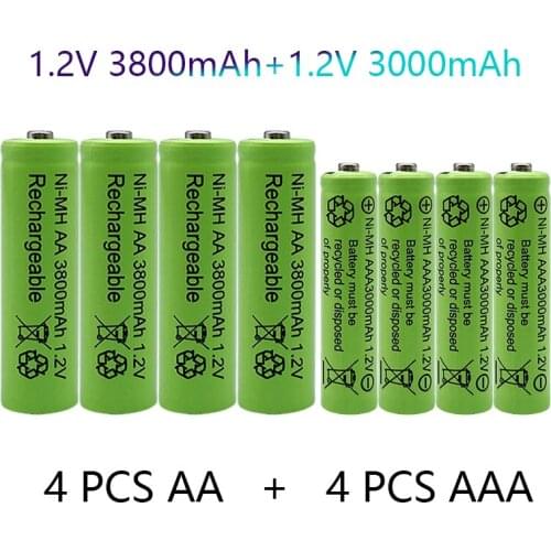 1.2V AA + AAA NI MH Rechargeable AA Battery AAA Alkaline 3000-3800mah For Torch Toys Clock MP3 Player Replace Ni-Mh Battery