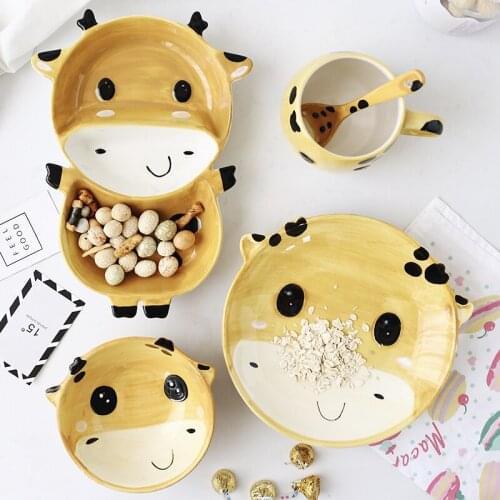 1pc Animal Zoo Dinner Plate Rabbit Bowl Mug Dinnerware Ceramic Porcelain Baby Children Tableware Bear Feeding Dish Dessert Plate