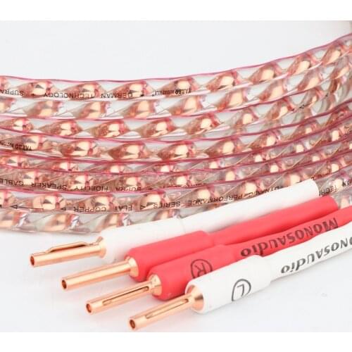 2020 Pair Monosaudio VB903 Flat Copper Speaker Audiophile Cable HIFI SPeaker Cable With Pure Copper Plug for Home Theater