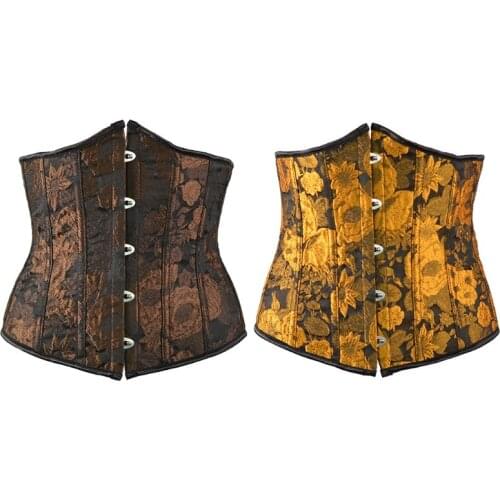 2021 Sexy Corset Underbust Waist Cincher Corsets Gothic Corset Top Bustier Corpete Corselet Black&Golden/Black&Brown