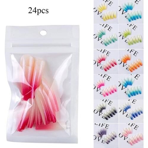 24pcs French Acrylic Fake Nails Tips Gradient Style Professional Fake Nails Long Ballerina Press On Nails Full Cover Manicure