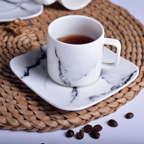 280ml Modern Minimalist Marbled Porcelain Coffee mug Set 1 set Porcelain Tea mug & Saucer Set
