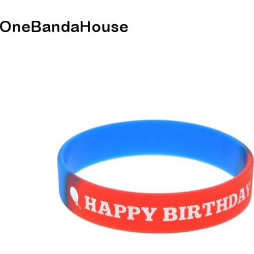 OBH 50PCS Happy Birthday Silicone Rubber Bracelet for Party Youth Size Subsection Color