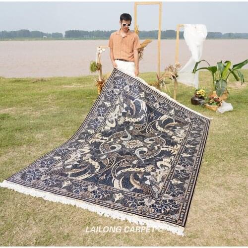 6'x9' Navy blue handmade silk home hotel carpet persian nanyang rug (SL01A6x9)
