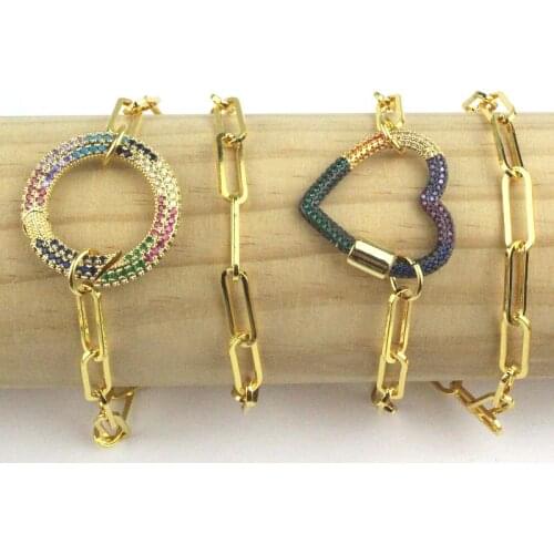 7.5inch 5pcs/lot New design colorful cz clasp bracelet,heart/round shape cubic zircon component,popular bracelet cheap wholesale