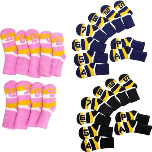 9Pcs/set Golf Club Head Covers Wedge Iron Protective Iron Covers Knit Socks Golf Training Aids Equipment Accessories