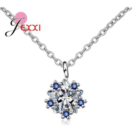 Fast Shipping New Arrival Girls Women Five Claws Cubic Zircon Pendant Necklace 925 Sterling Silver Bridal Elegant Necklaces