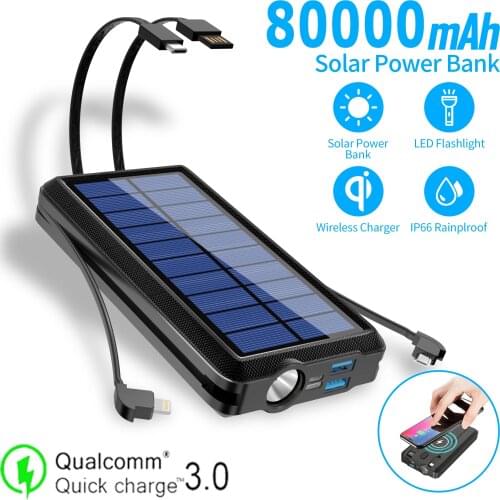Qi Wireless 80000mah Charging Solar Batteery Panel Portable Powerbank LED Emergency Fast External Battery For Iphone Samsung xim