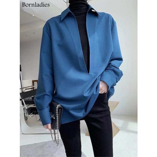 Женские голубые рубашки Bornladies China At AliExpress