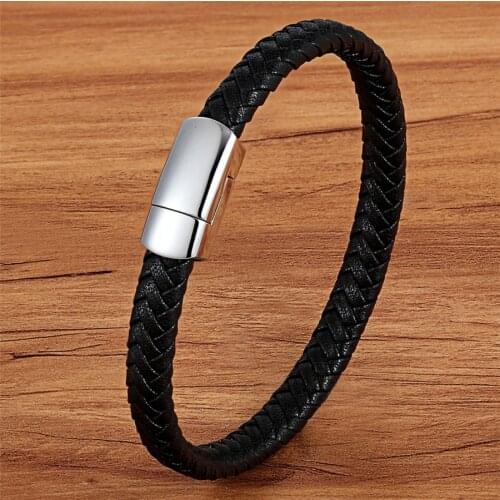 TYO Classic Simple Design Geometric Veins Genuine Leather Men Bracelet Accessories Gold/Steel Color Boys Gift Hand Jewelry