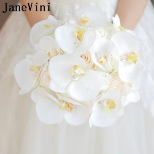 JaneVini Western Wedding Bouquet for Brides Artificial Flowers Crystal White Phalaenopsis Bridal Bouquets Mazzo Di Fiori 2018